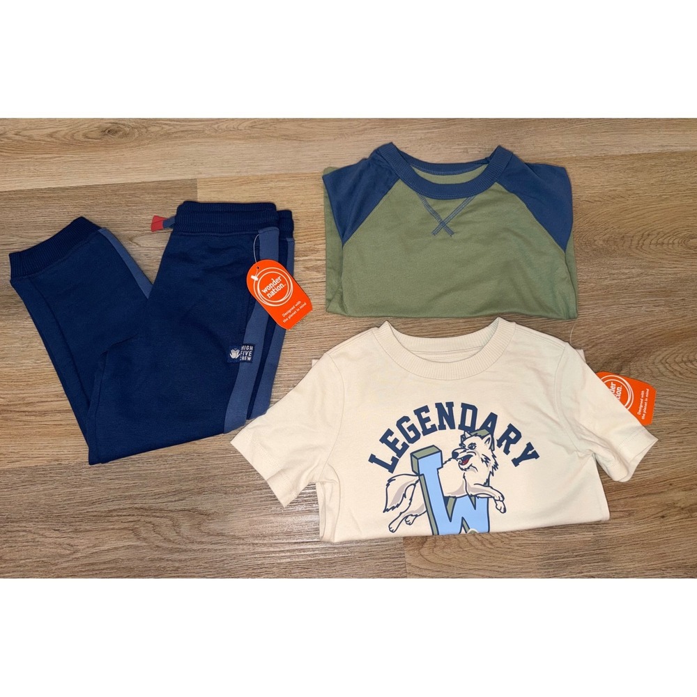 Boys 3pc Outfit Set Size 5 NWT Joggers Shirts Bundle